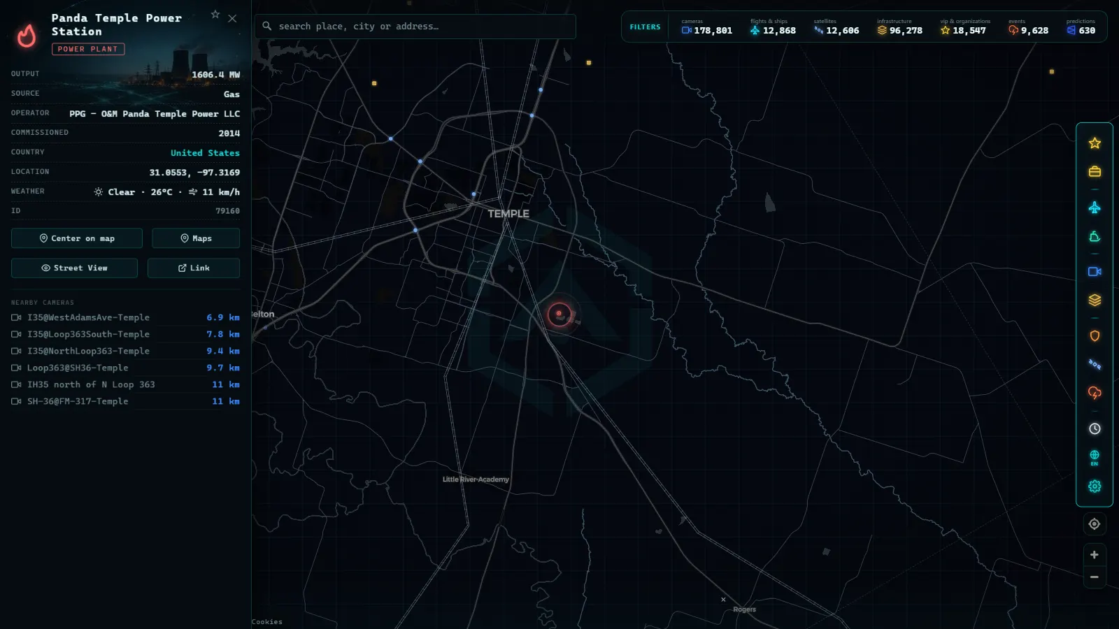 Detail card of Panda Temple Power Station (Power facility) on the ARGOS ATLAS map