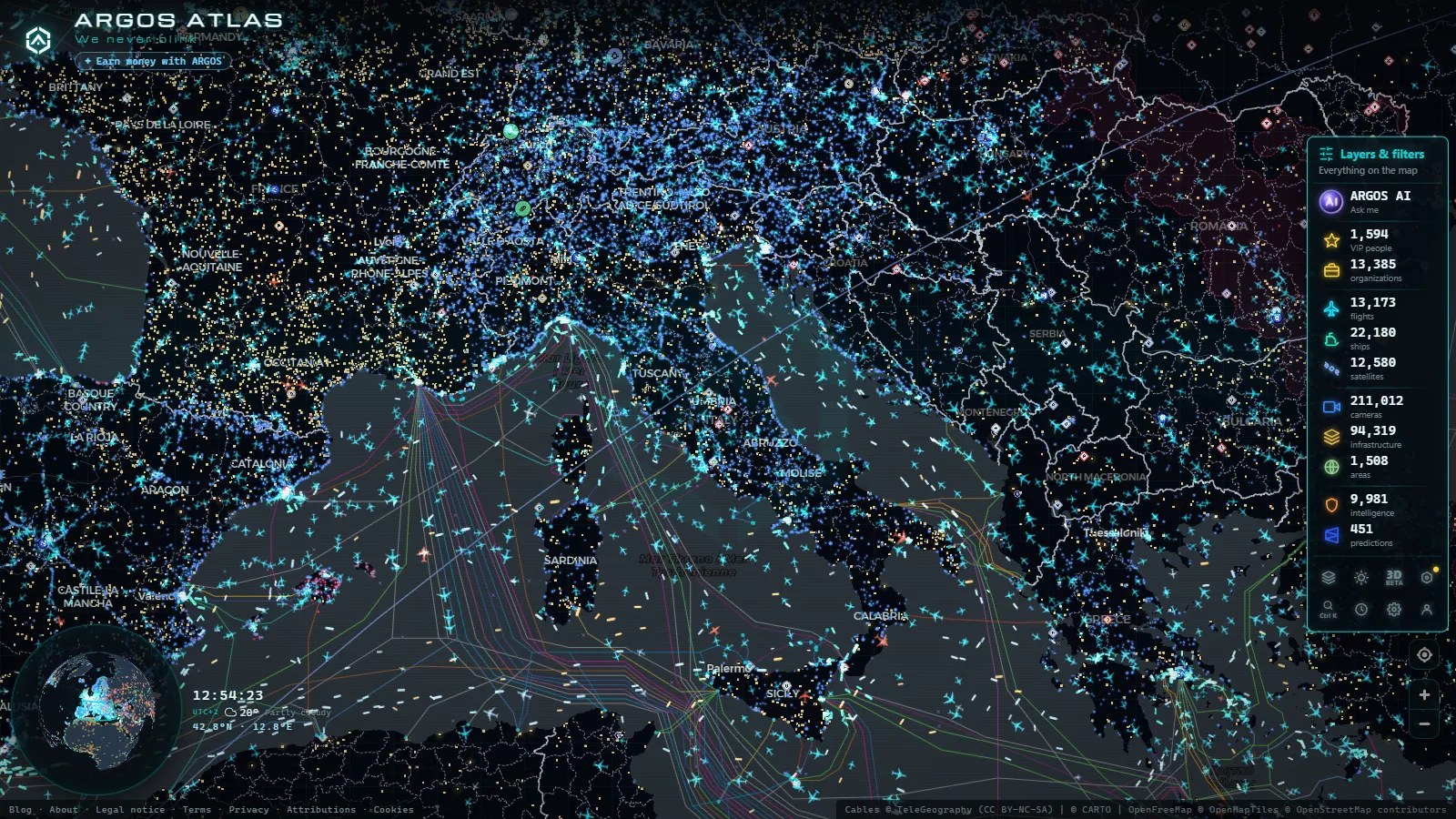 The ARGOS ATLAS live map over Italy