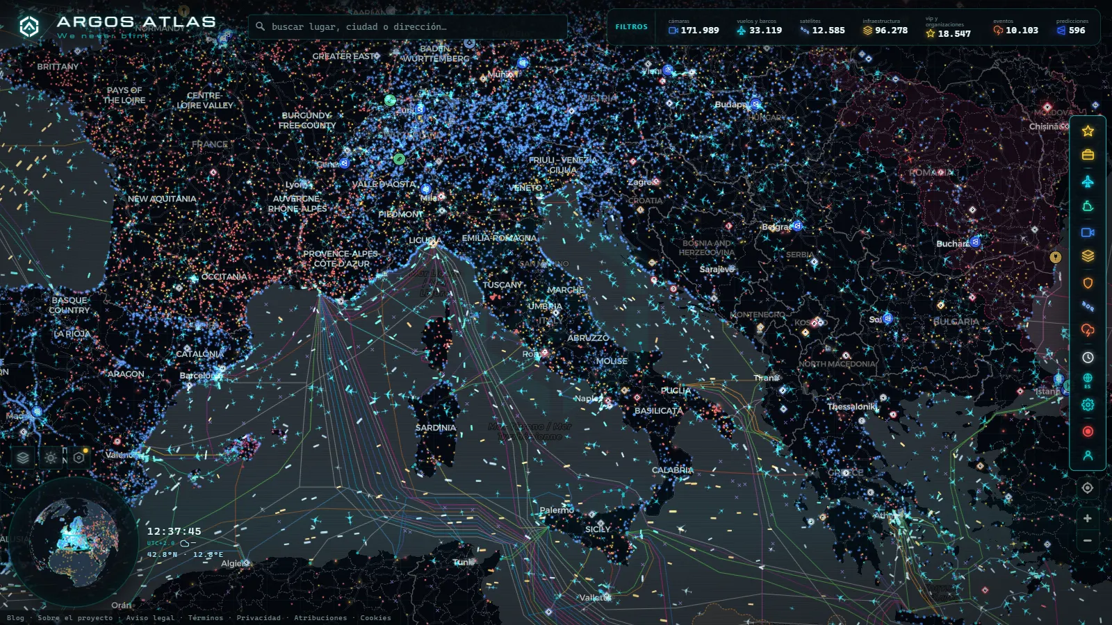 El mapa en vivo de ARGOS ATLAS sobre Italia