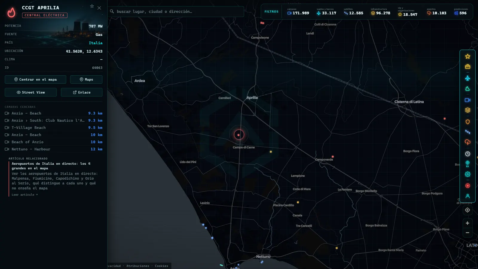 Ficha de CCGT APRILIA (Instalación eléctrica) en el mapa de ARGOS ATLAS