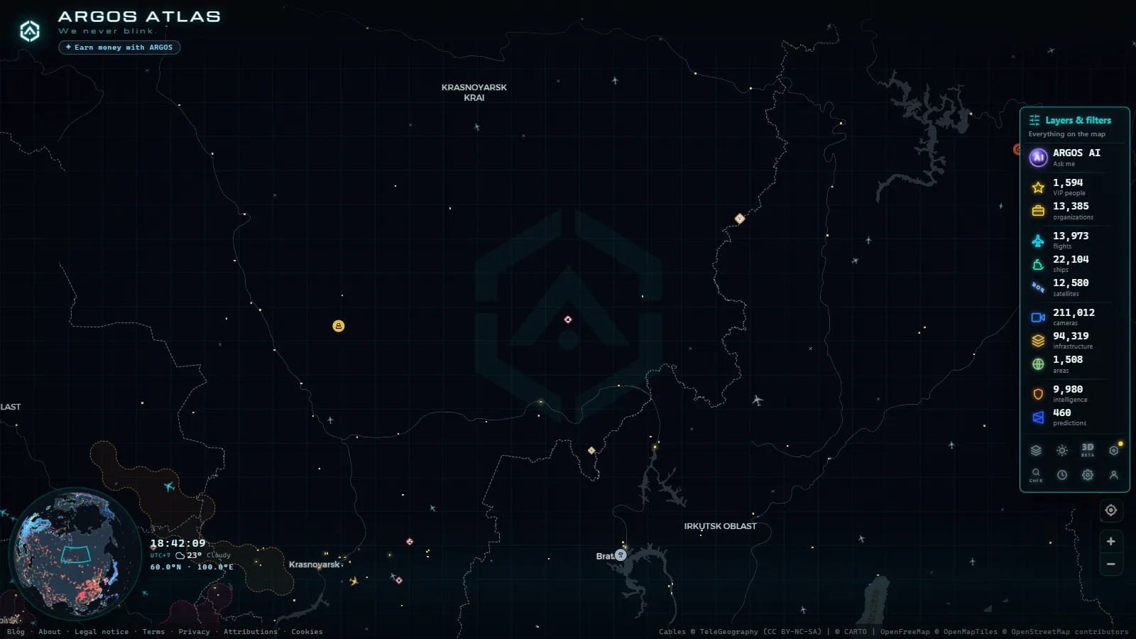 The ARGOS ATLAS live map over Russia
