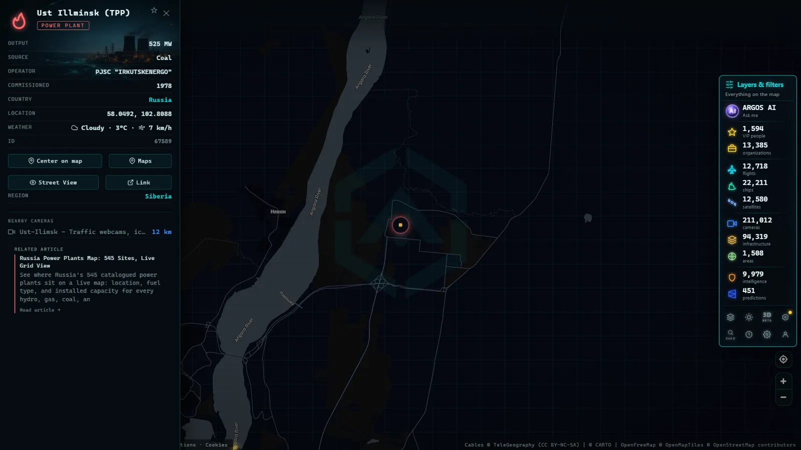 Detail card of Ust Illminsk (TPP) (Power facility) on the ARGOS ATLAS map