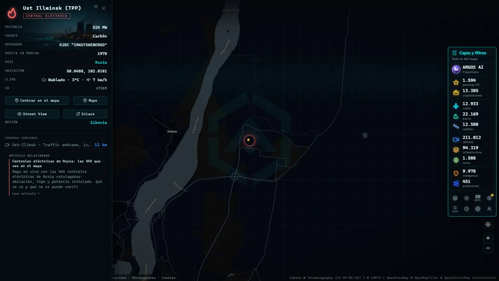 Ficha de Ust Illminsk (TPP) (Instalación eléctrica) en el mapa de ARGOS ATLAS