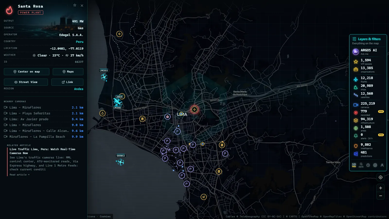 Detail card of Santa Rosa (Power facility) on the ARGOS ATLAS map