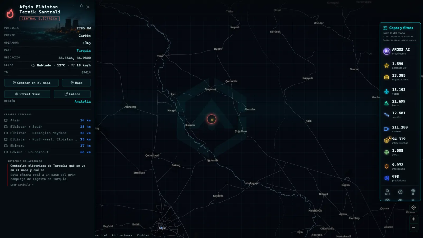 Ficha de Afşin Elbistan Termik Santrali (Instalación eléctrica) en el mapa de ARGOS ATLAS