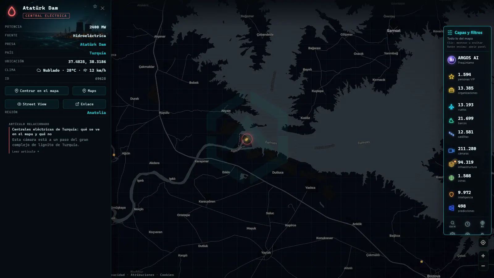 Ficha de Atatürk Dam (Instalación eléctrica) en el mapa de ARGOS ATLAS