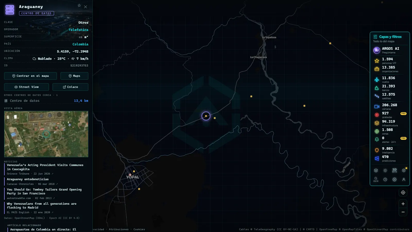 Ficha de Araguaney (Centro de datos) en el mapa de ARGOS ATLAS