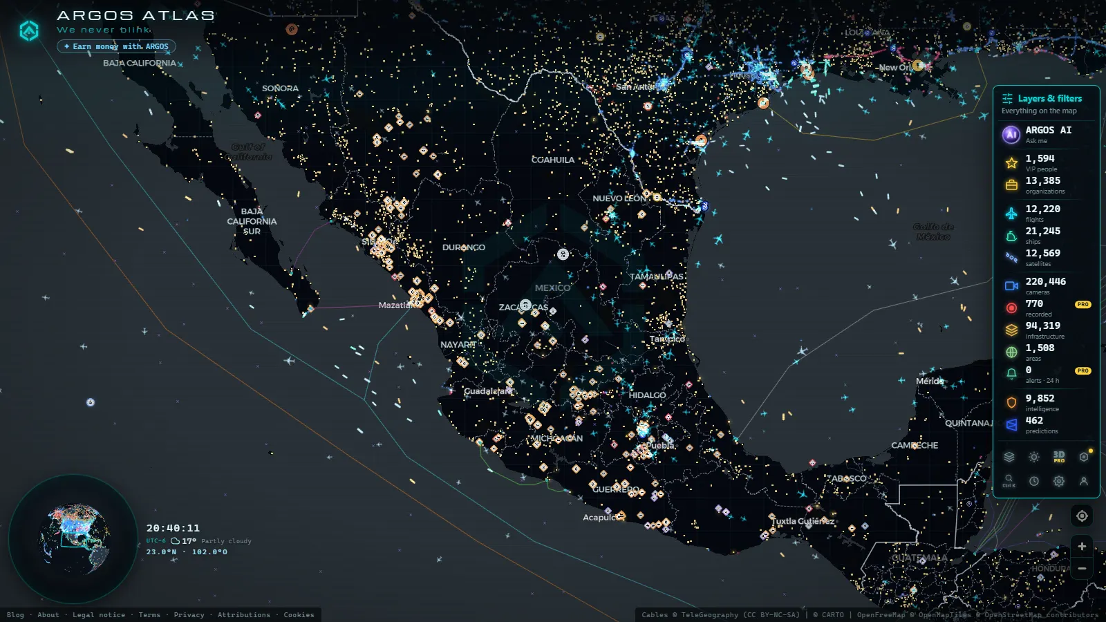 The ARGOS ATLAS live map over Mexico