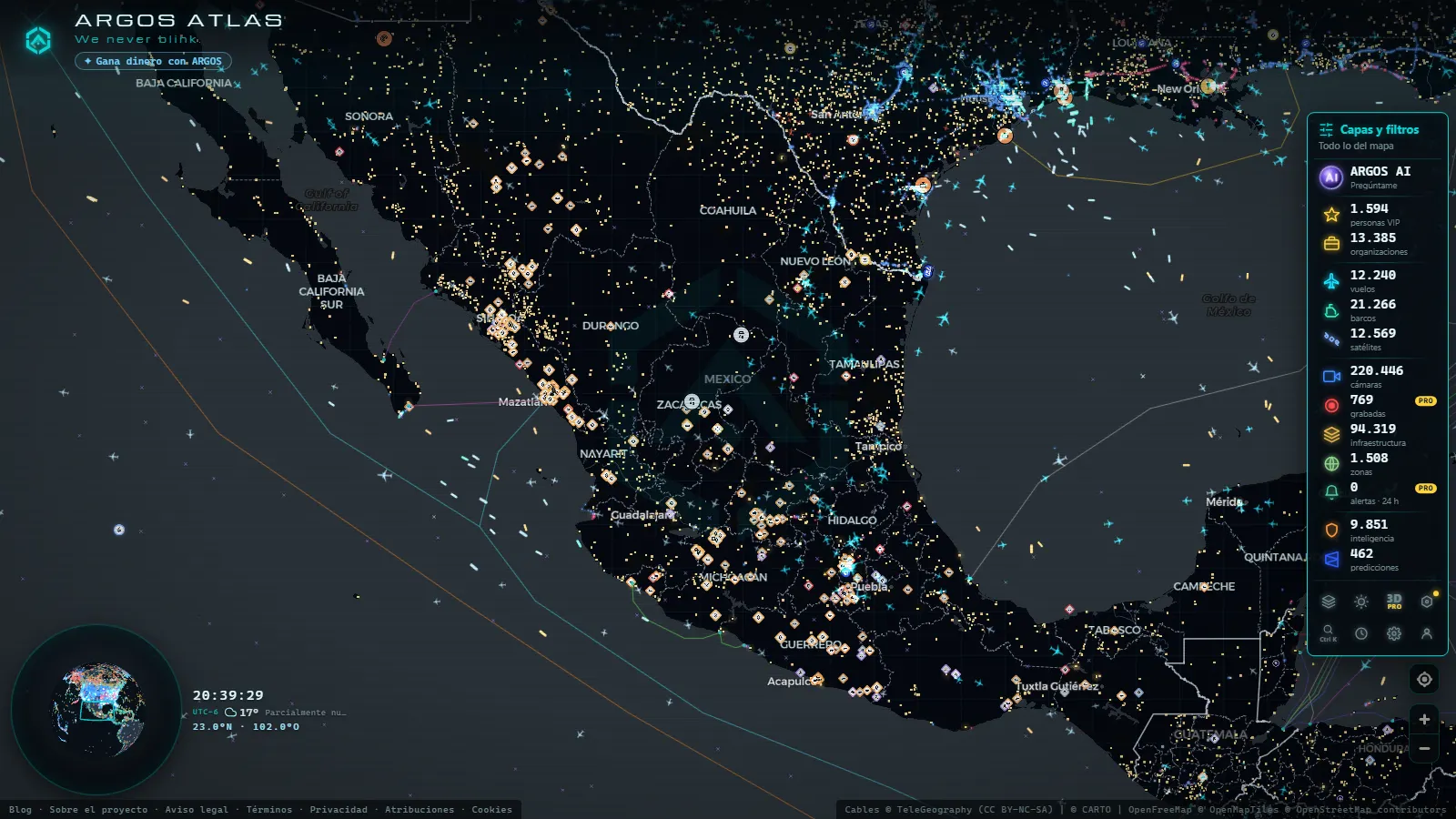 El mapa en vivo de ARGOS ATLAS sobre México