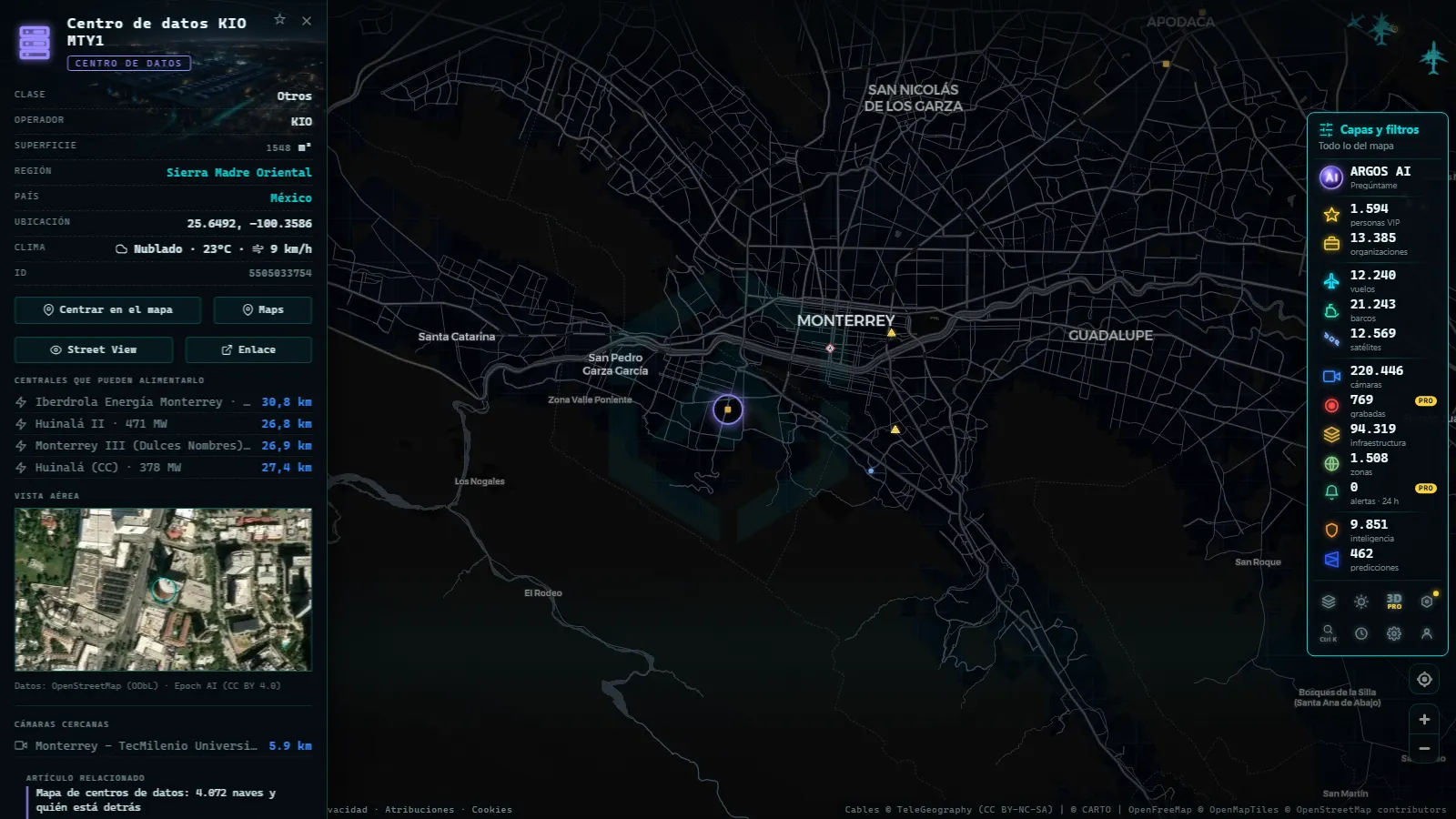 Ficha de Centro de datos KIO MTY1 (Centro de datos) en el mapa de ARGOS ATLAS