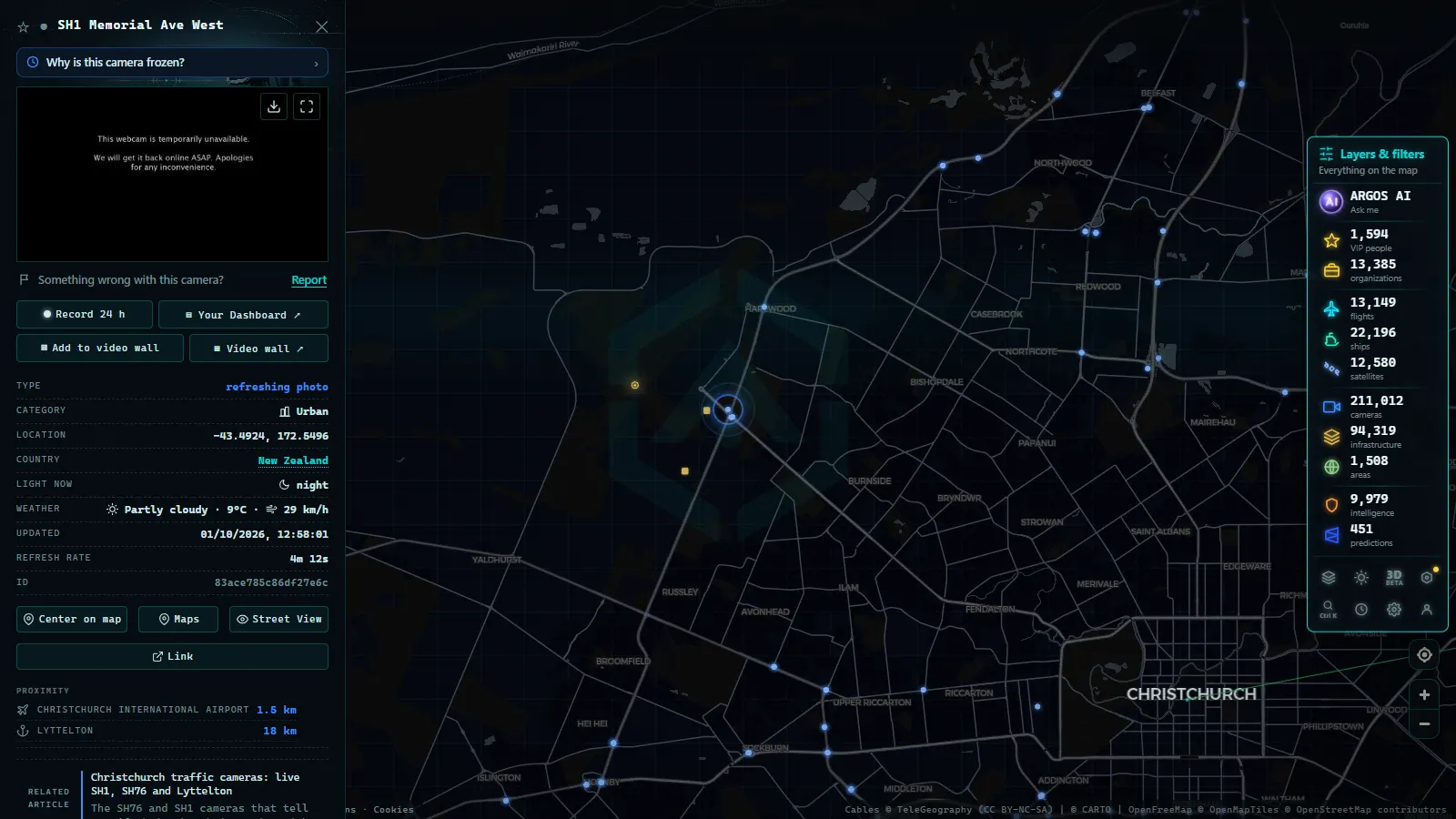 Detail card of SH1 Memorial Ave West (Urban) on the ARGOS ATLAS map