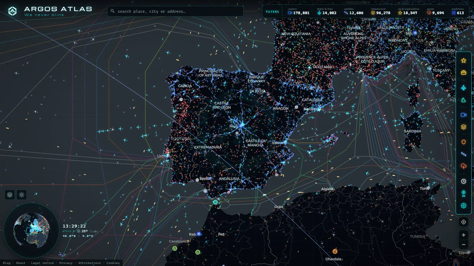 The ARGOS ATLAS live map over Spain