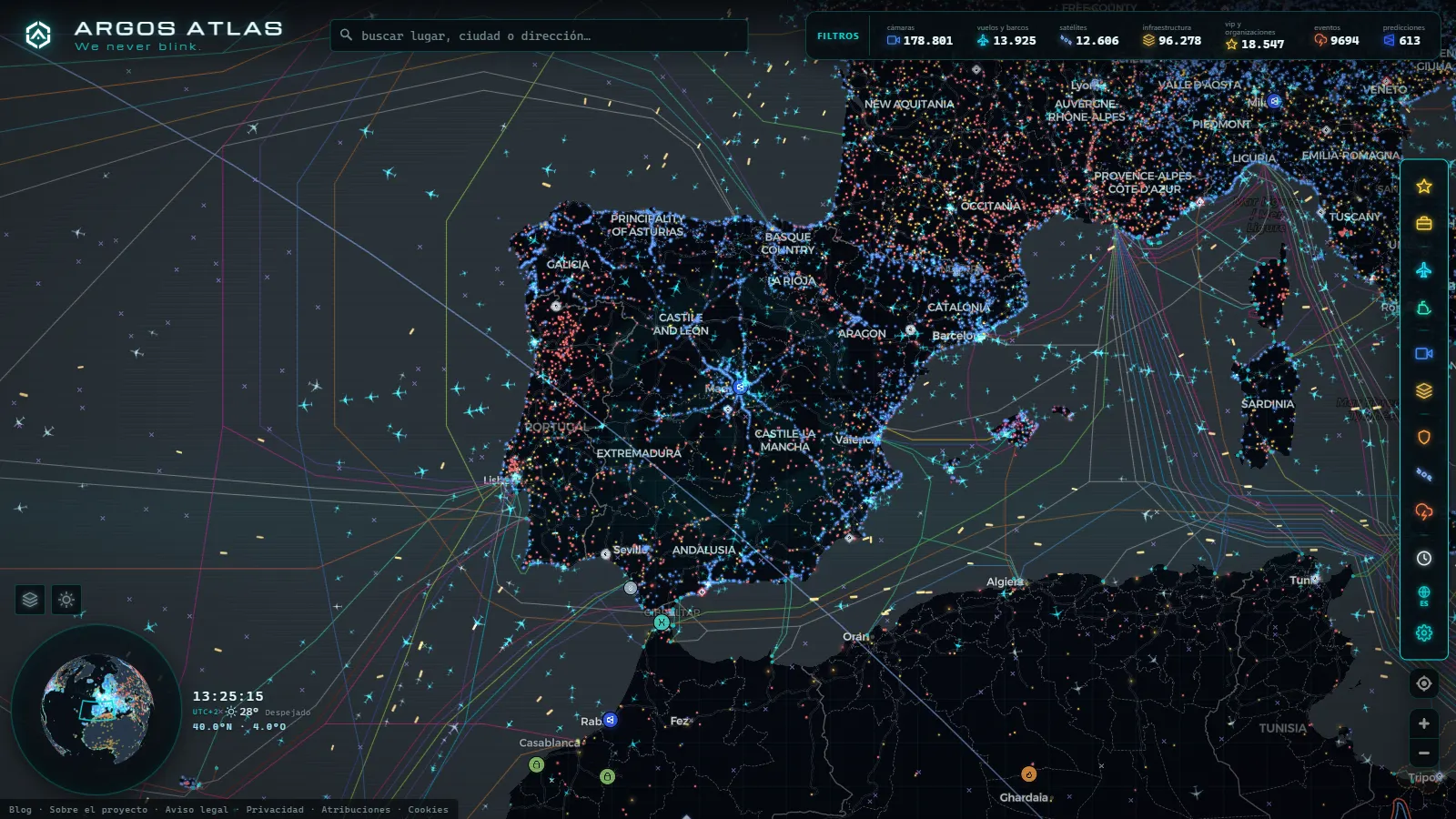 El mapa en vivo de ARGOS ATLAS sobre España
