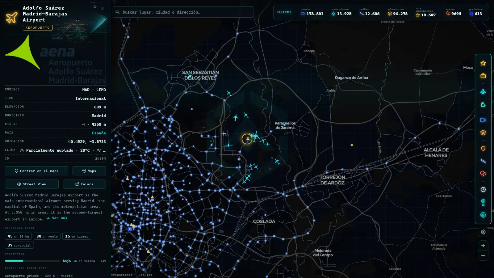 Ficha de Adolfo Suárez Madrid–Barajas Airport (Aeropuerto) en el mapa de ARGOS ATLAS