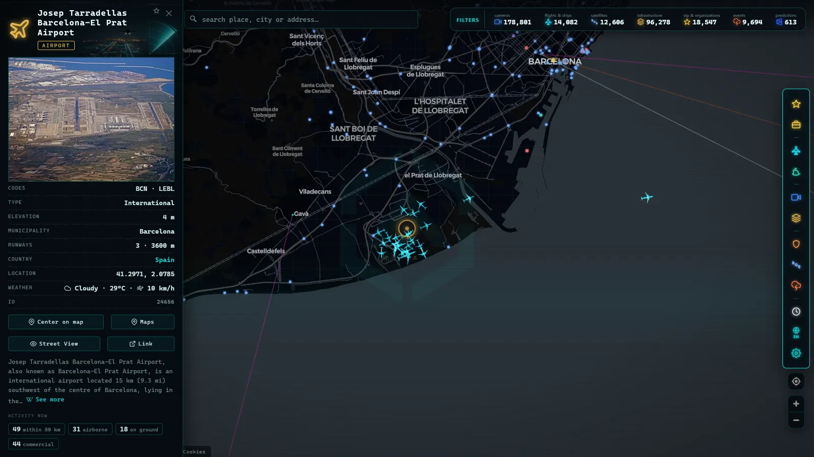 Detail card of Josep Tarradellas Barcelona-El Prat Airport (Airport) on the ARGOS ATLAS map