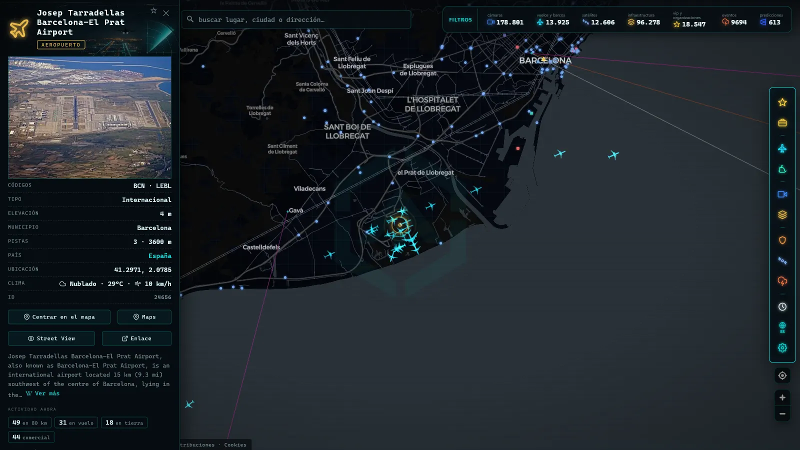 Ficha de Josep Tarradellas Barcelona-El Prat Airport (Aeropuerto) en el mapa de ARGOS ATLAS
