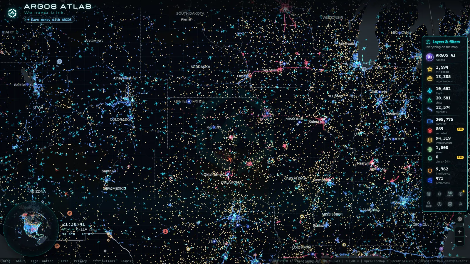 The ARGOS ATLAS live map over United States