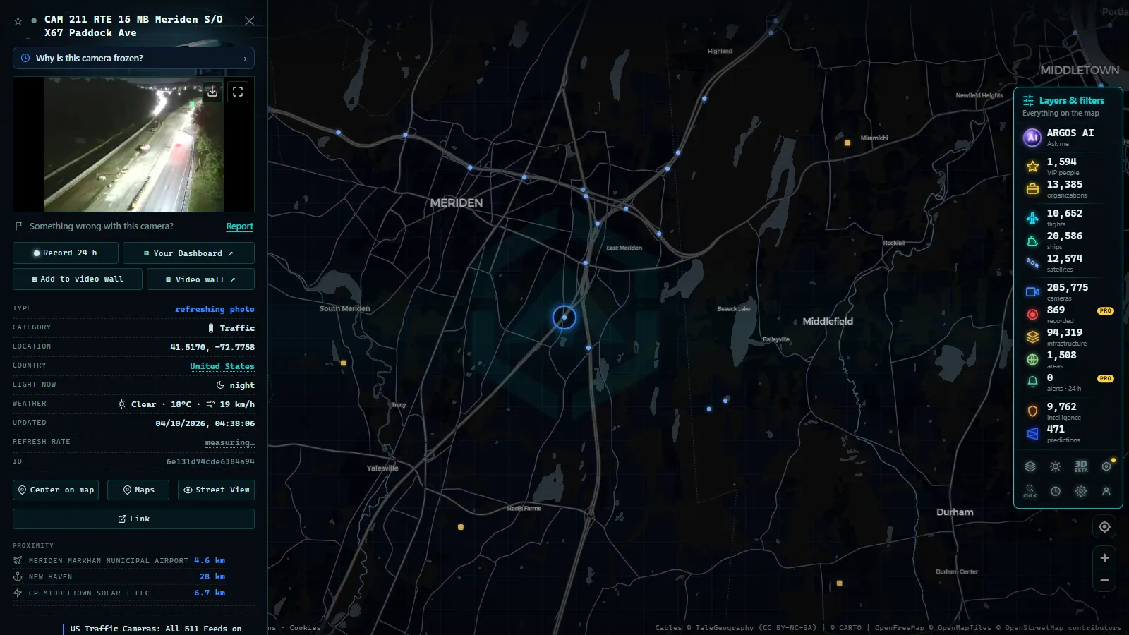 Detail card of CAM 211 RTE 15 NB Meriden S/O X67 Paddock Ave (Traffic) on the ARGOS ATLAS map