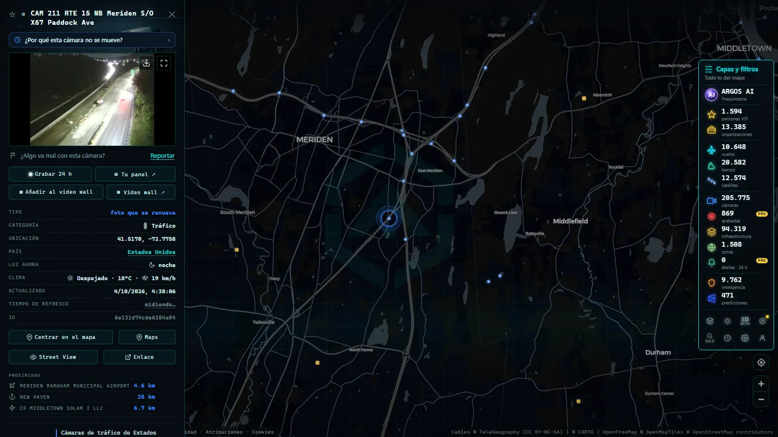 Ficha de CAM 211 RTE 15 NB Meriden S/O X67 Paddock Ave (Tráfico) en el mapa de ARGOS ATLAS