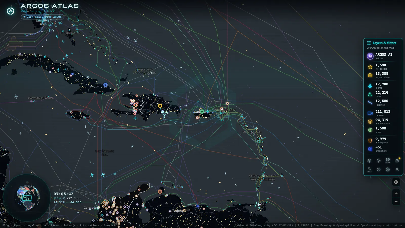 The ARGOS ATLAS live map over Puerto Rico