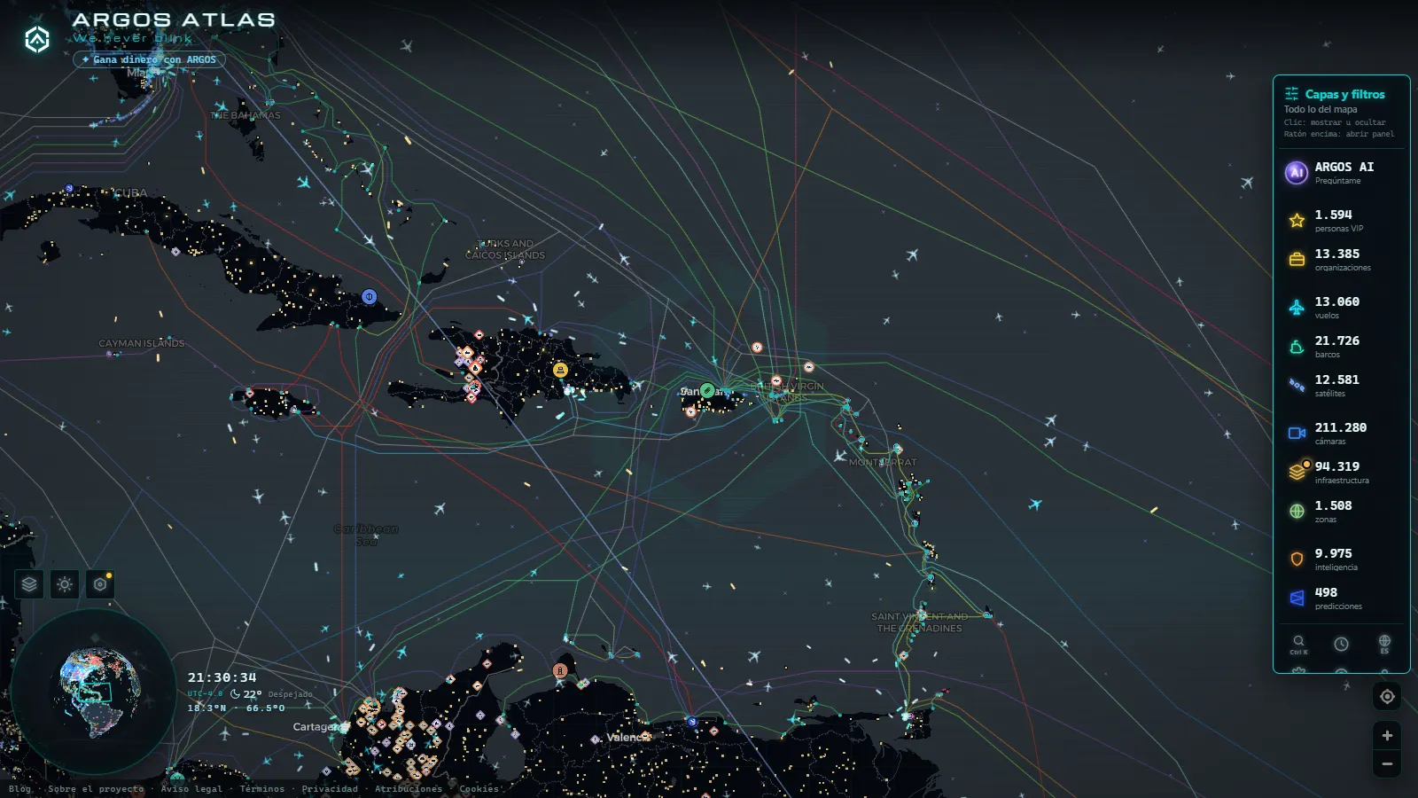 El mapa en vivo de ARGOS ATLAS sobre Puerto Rico