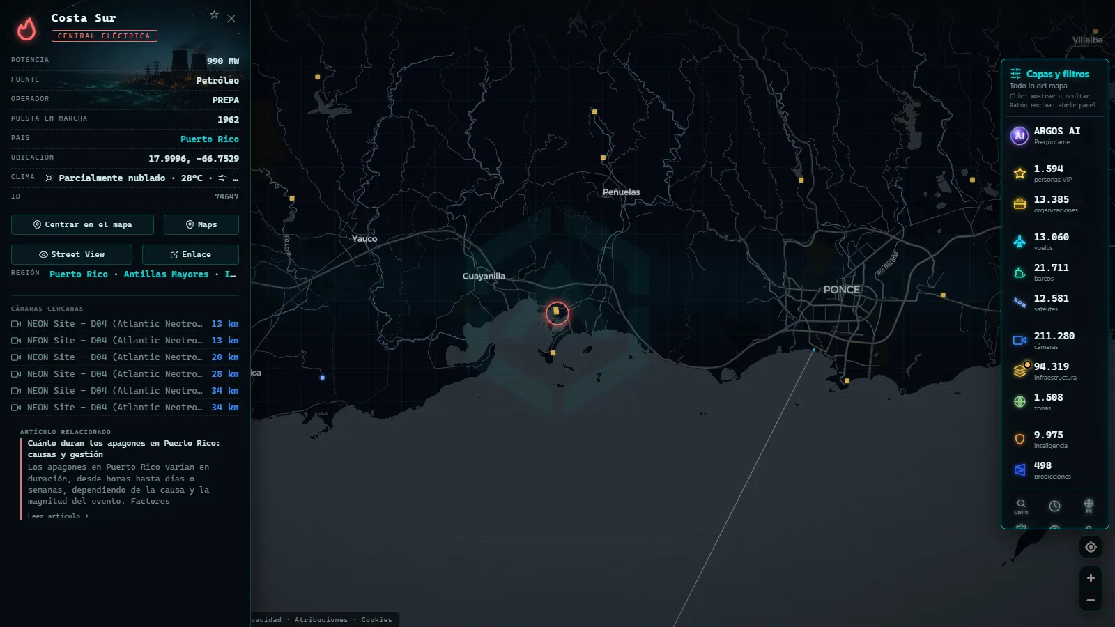 Ficha de Costa Sur (Instalación eléctrica) en el mapa de ARGOS ATLAS