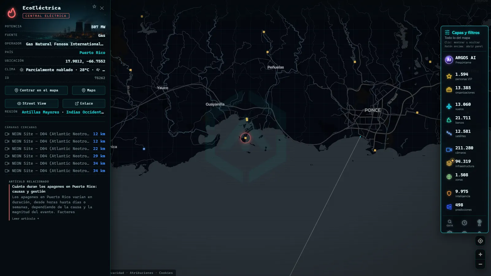 Ficha de EcoEléctrica (Instalación eléctrica) en el mapa de ARGOS ATLAS