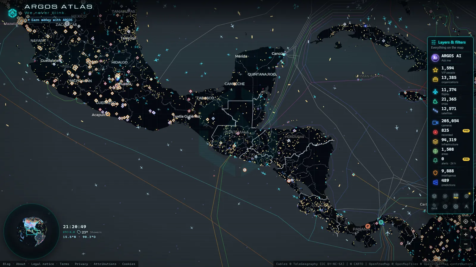 The ARGOS ATLAS live map over Guatemala