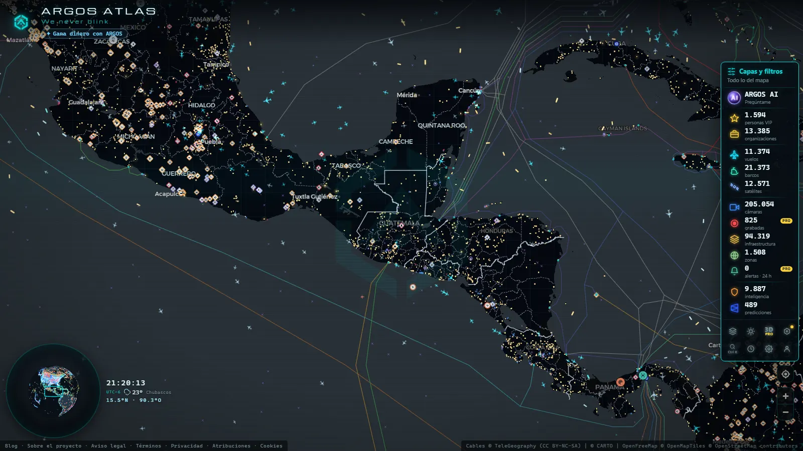El mapa en vivo de ARGOS ATLAS sobre Guatemala
