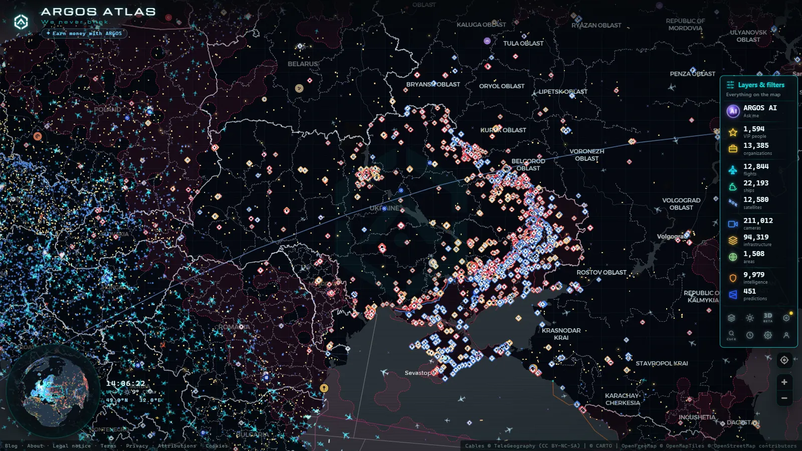 The ARGOS ATLAS live map over Ukraine