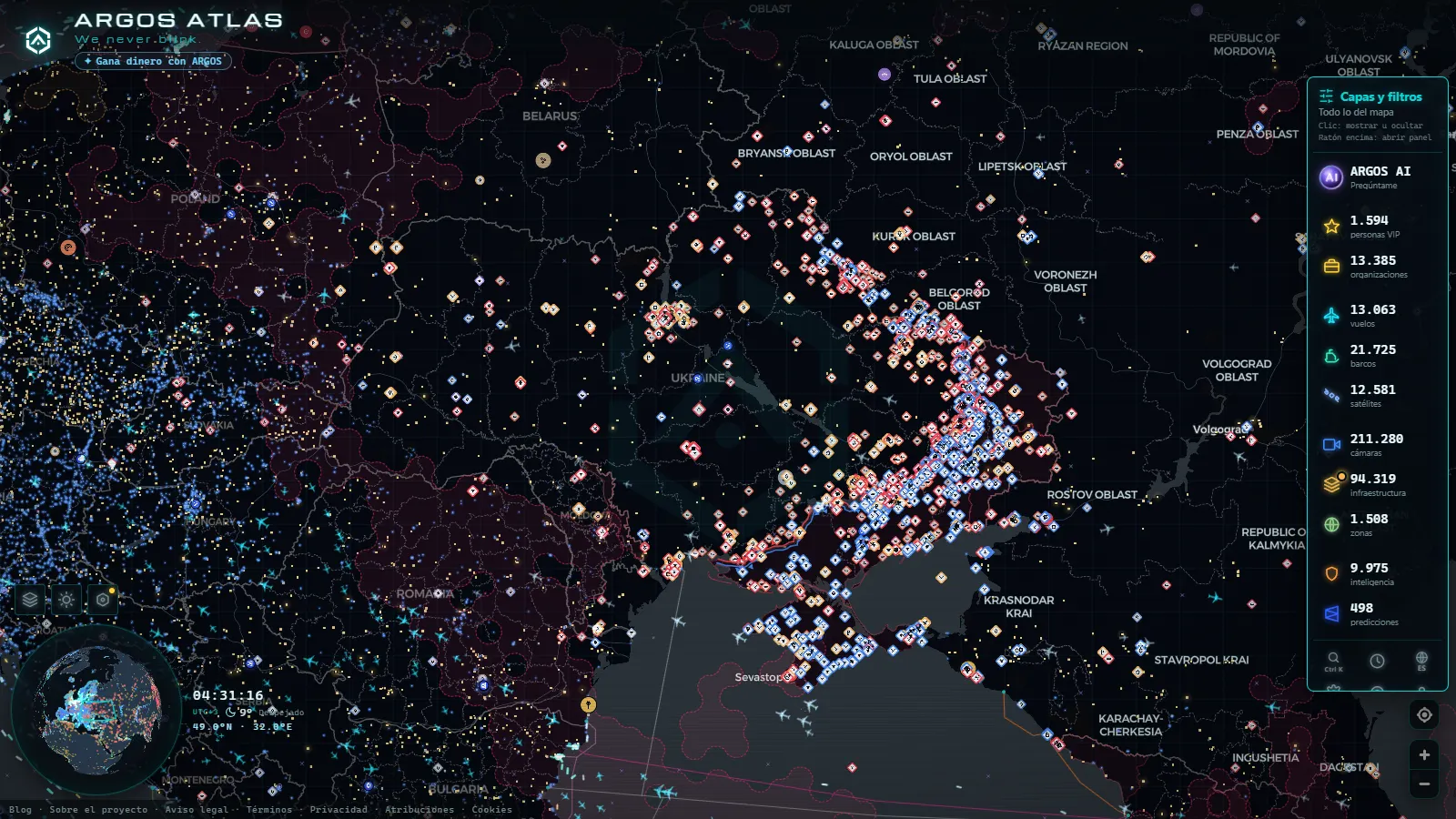 El mapa en vivo de ARGOS ATLAS sobre Ucrania