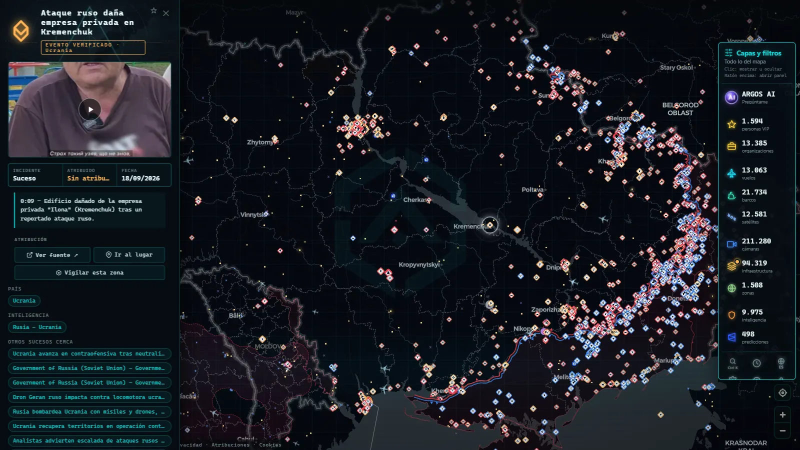 Ficha de Ataque ruso daña empresa privada en Kremenchuk (Incidente) en el mapa de ARGOS ATLAS