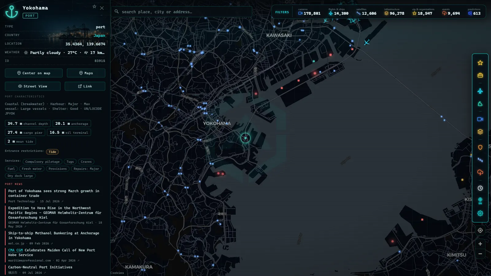 Detail card of Yokohama (Port) on the ARGOS ATLAS map