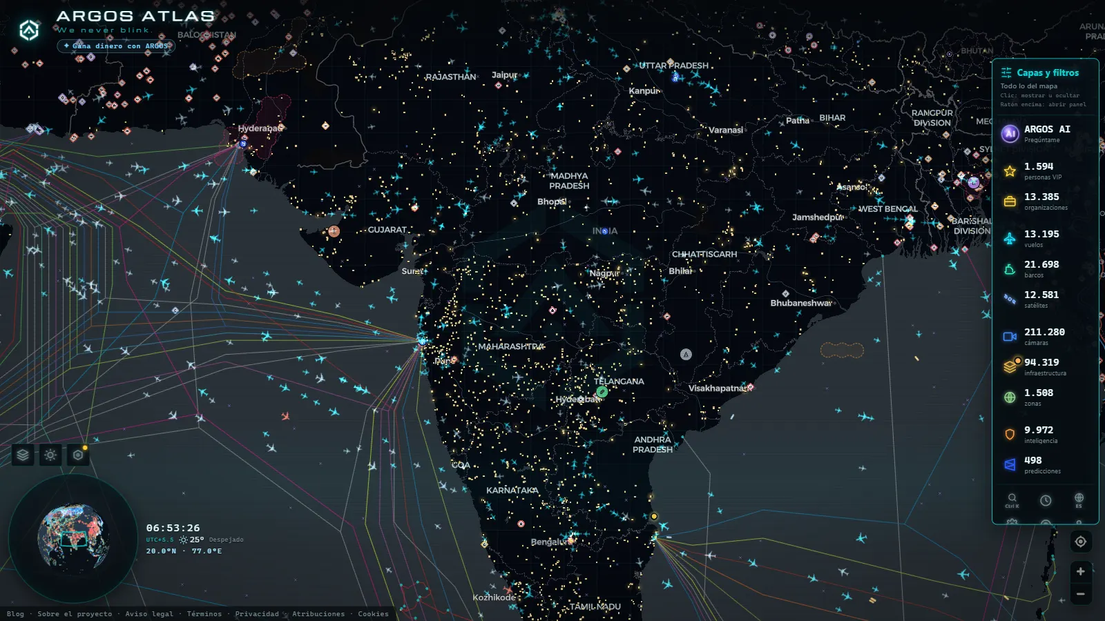 El mapa en vivo de ARGOS ATLAS sobre India