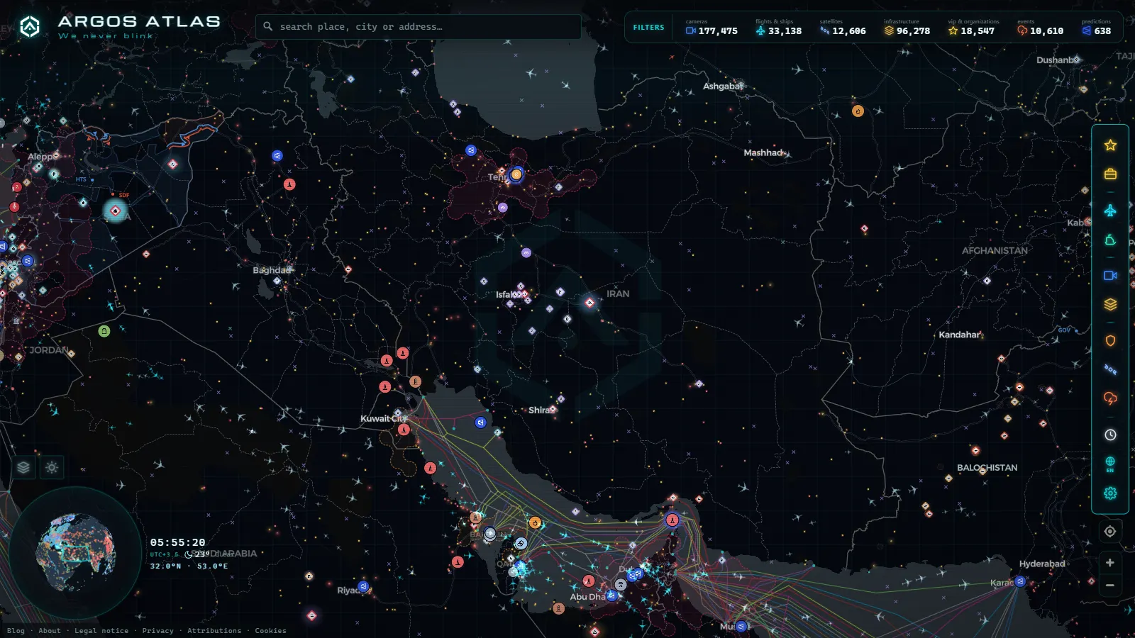 The ARGOS ATLAS live map over Iran