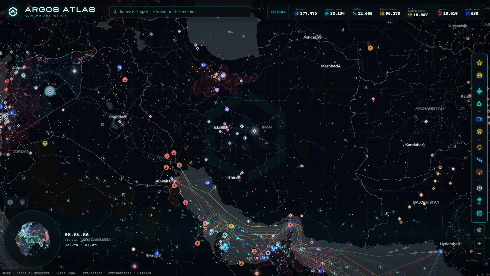 El mapa en vivo de ARGOS ATLAS sobre Irán