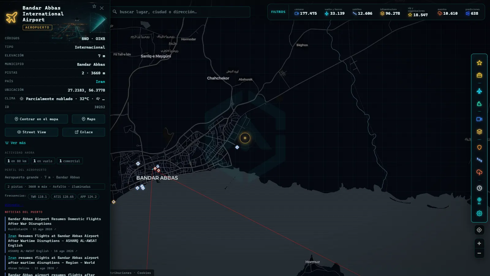 Ficha de Bandar Abbas International Airport (Aeropuerto) en el mapa de ARGOS ATLAS