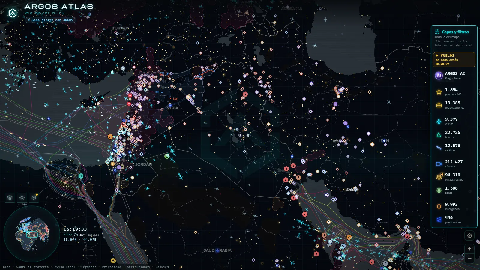 El mapa en vivo de ARGOS ATLAS sobre Irak