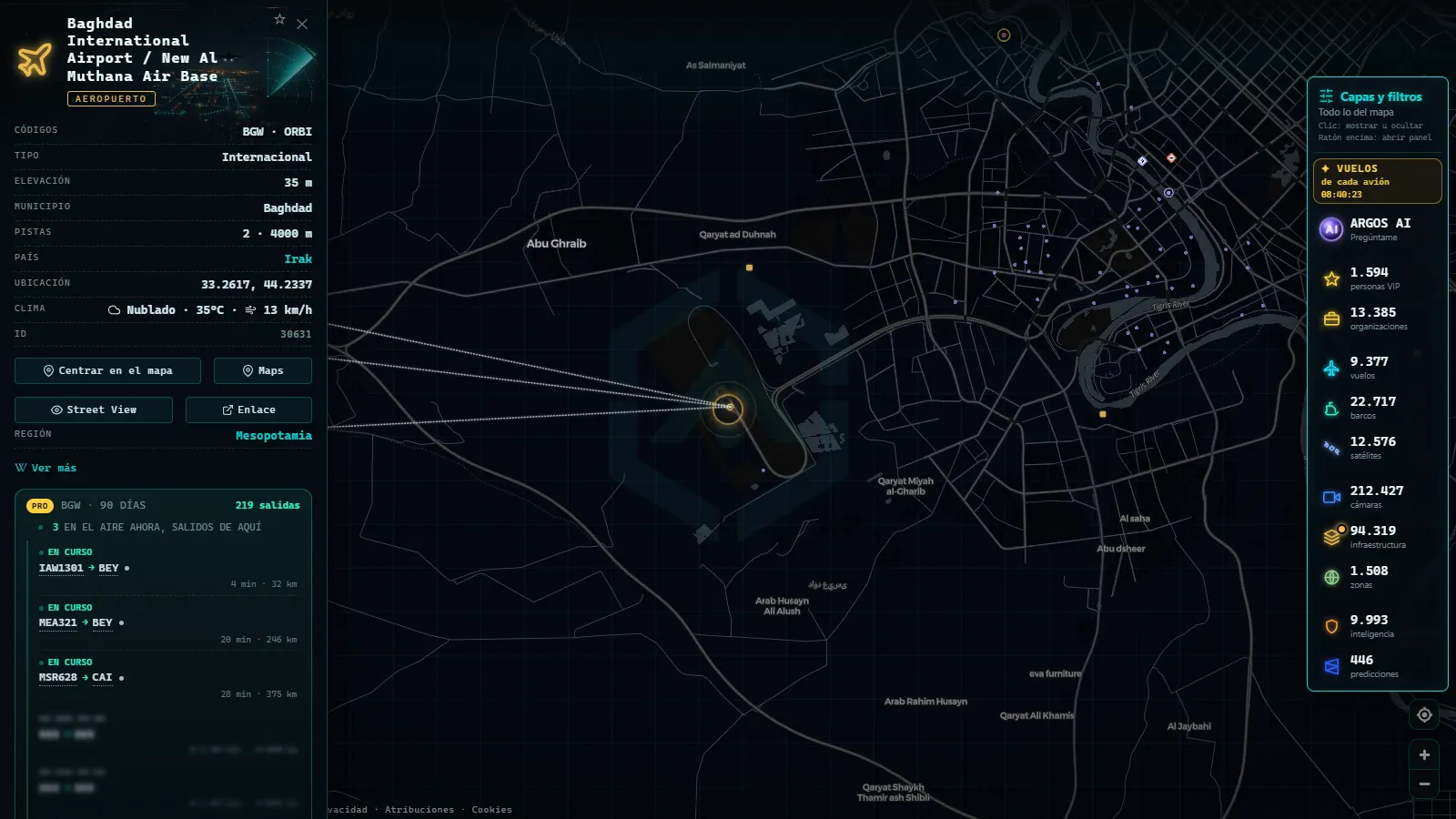 Ficha de Baghdad International Airport / New Al Muthana Air Base (Aeropuerto) en el mapa de ARGOS ATLAS