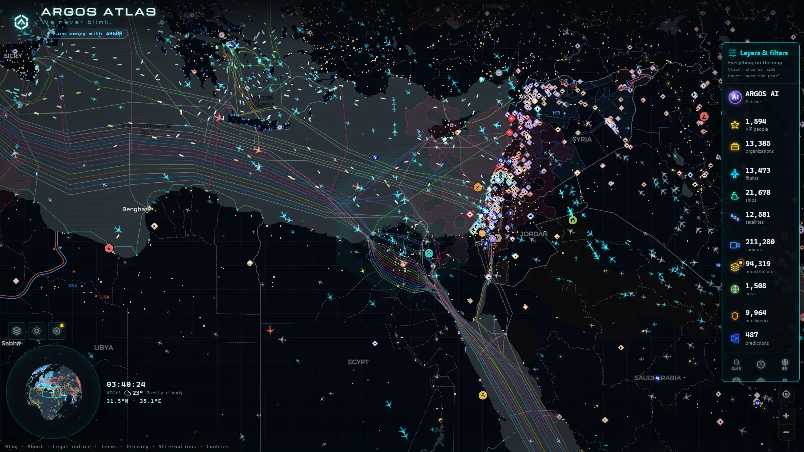 The ARGOS ATLAS live map over Israel