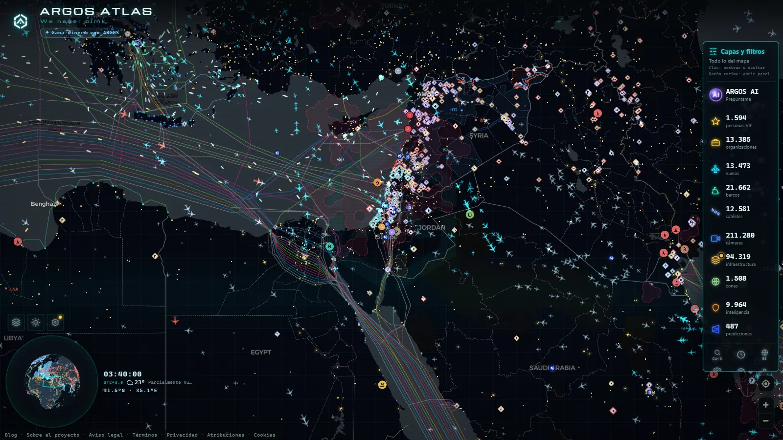 El mapa en vivo de ARGOS ATLAS sobre Israel