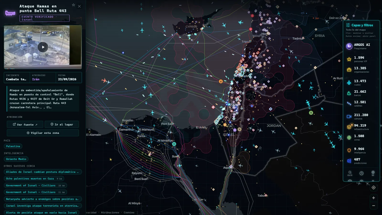 Ficha de Ataque Hamas en punto Bell Ruta 443 (Combate terrestre) en el mapa de ARGOS ATLAS
