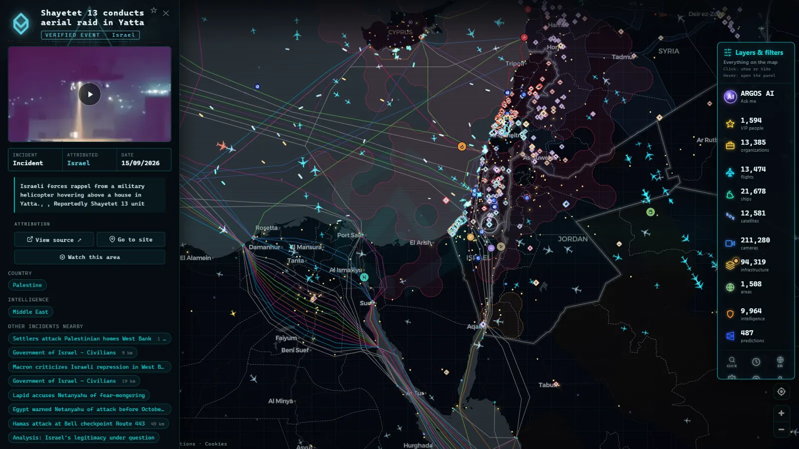 Detail card of Shayetet 13 conducts aerial raid in Yatta (Incident) on the ARGOS ATLAS map
