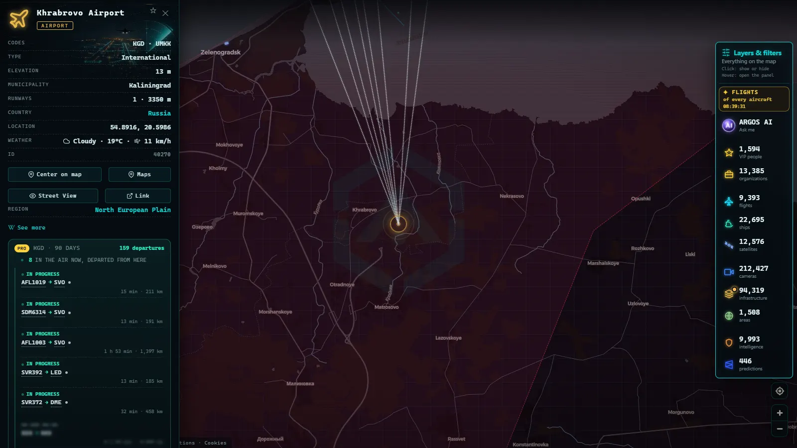 Detail card of Khrabrovo Airport (Airport) on the ARGOS ATLAS map