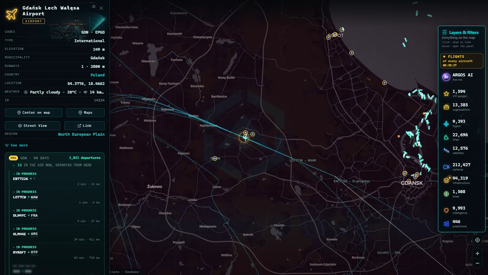 Detail card of Gdańsk Lech Wałęsa Airport (Airport) on the ARGOS ATLAS map