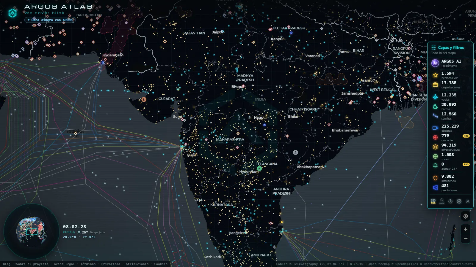 El mapa en vivo de ARGOS ATLAS sobre India