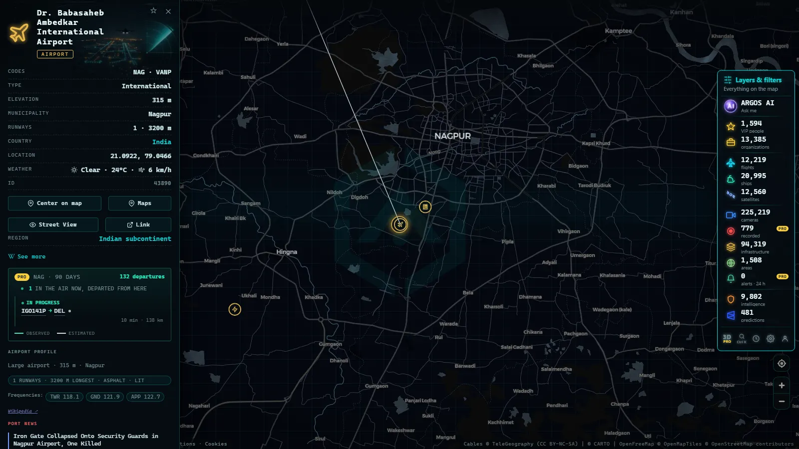 Detail card of Dr. Babasaheb Ambedkar International Airport (Airport) on the ARGOS ATLAS map