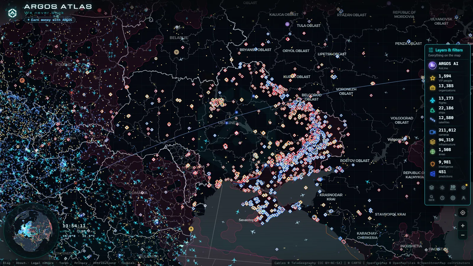 The ARGOS ATLAS live map over Ukraine