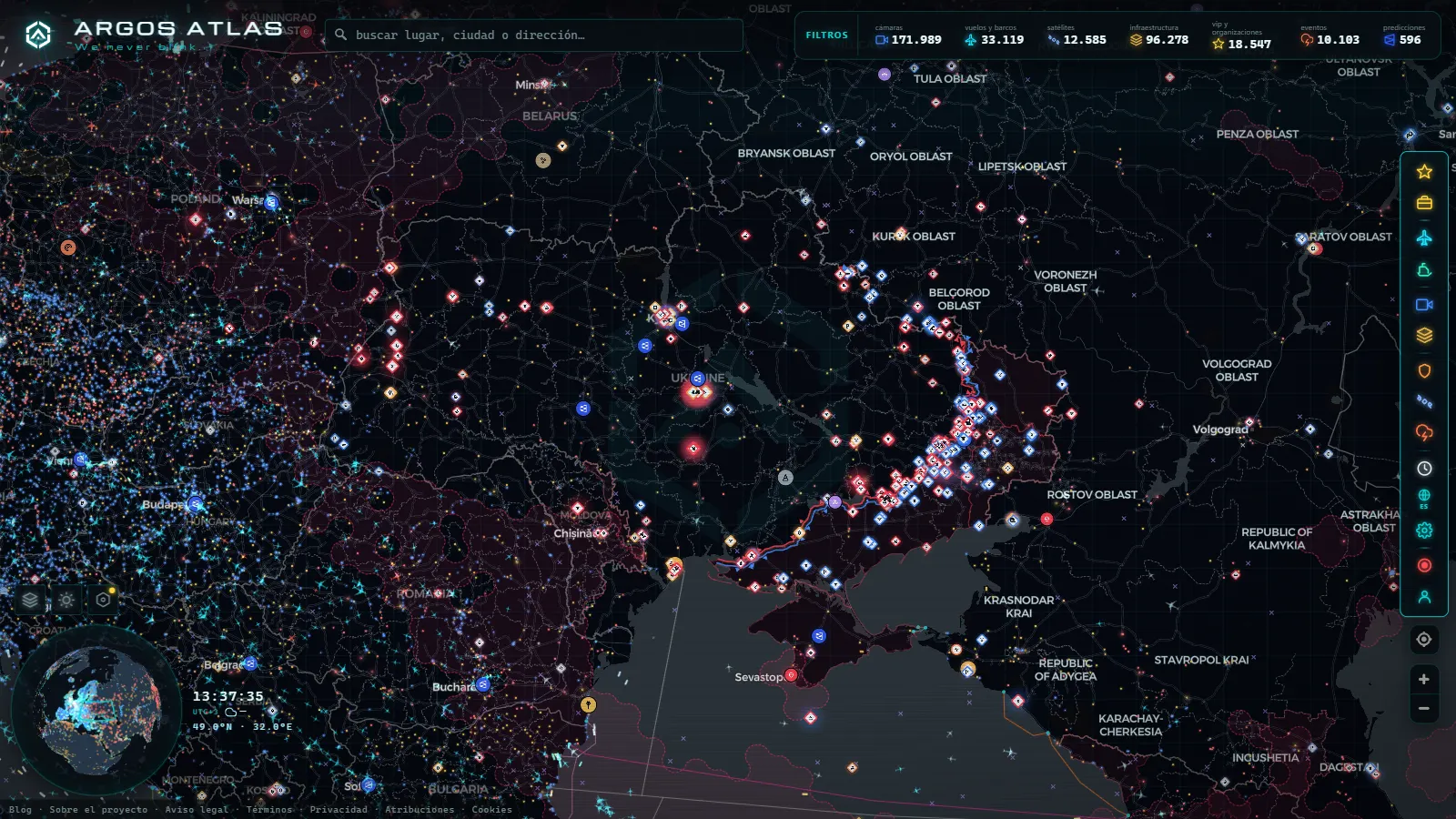 El mapa en vivo de ARGOS ATLAS sobre Ucrania