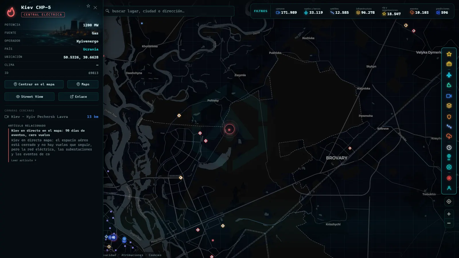 Ficha de Kiev CHP-5 (Instalación eléctrica) en el mapa de ARGOS ATLAS